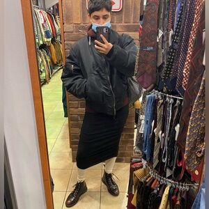 LACAUSA Full Length Ribbed Bodycon Dress in Black with Side Ruching